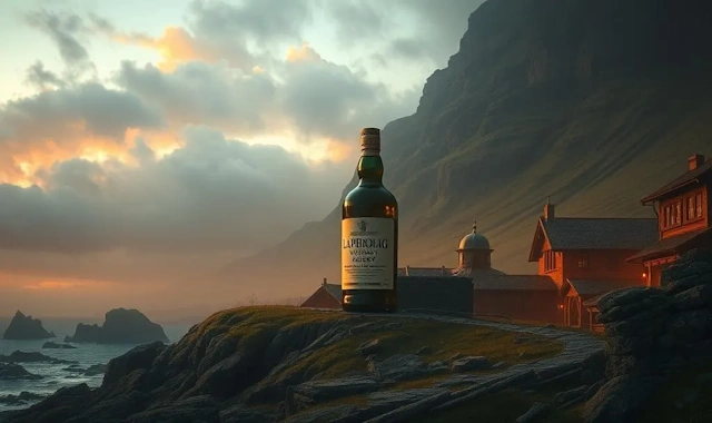 A bottle of Laphroaig Whisky