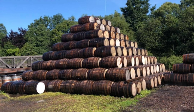 Barrels at the Ben Nevis Distillery in Scotland