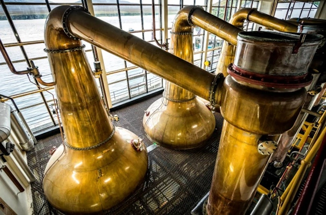 Stills at the Caol Ila Distillery on Islay in Scotland