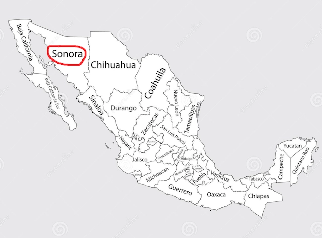 Map of Mexico showing Sonora